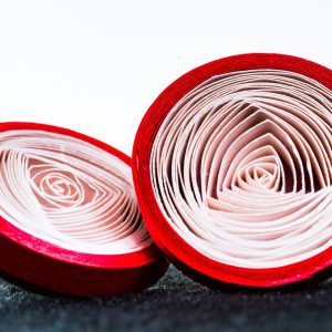 Quilled red and pink vortex earrings
