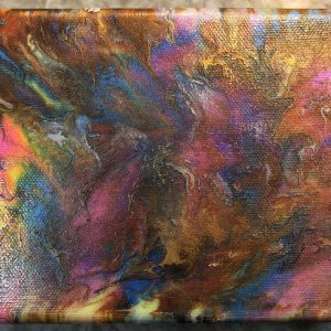 This unique 5x7 canvas was created with a "paint pour" method. I've added glass beads on the sides to reflect some light.