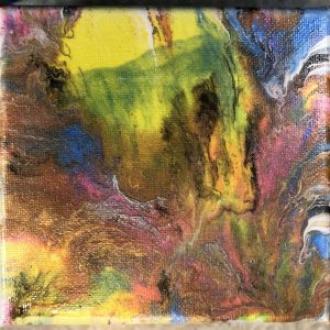This 5x5 canvas was created with a "paint pour" method. I've added a little bit of silver paint and a light dusting of glitter to reflect some light.