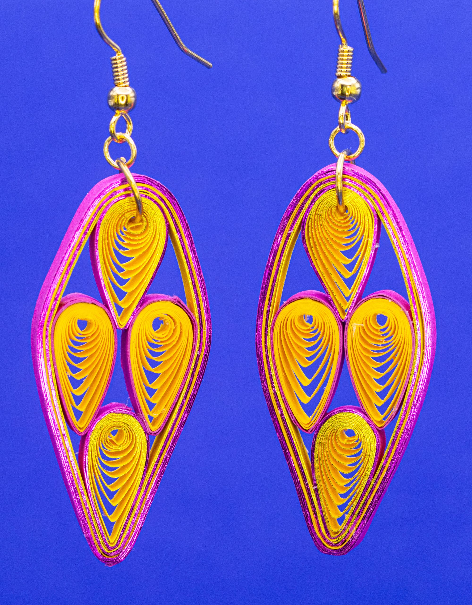 Quilled yellow and pink earrings