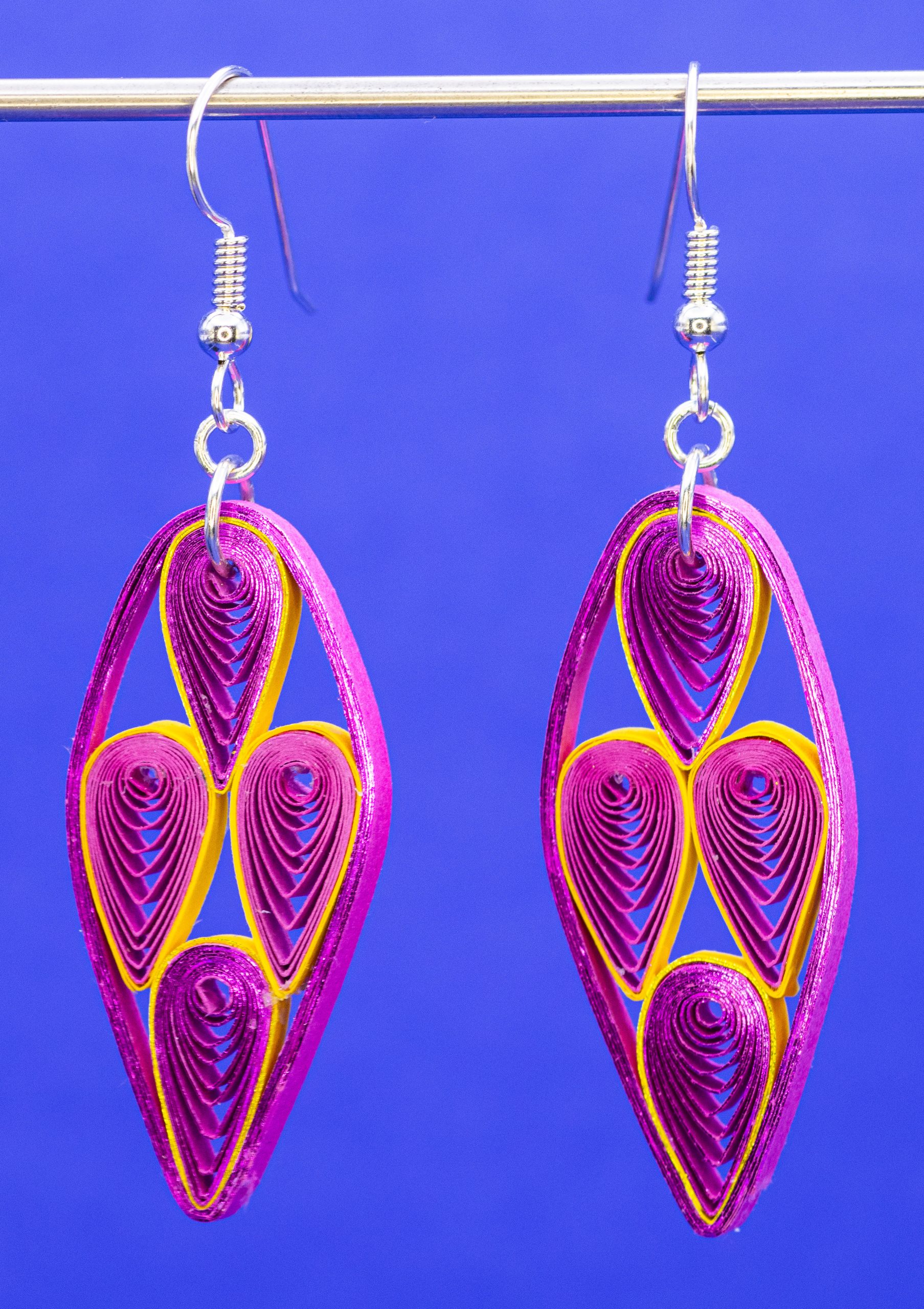 Quilled pink and yellow earrings