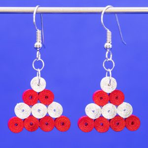 Quilled red and silver triangle earring