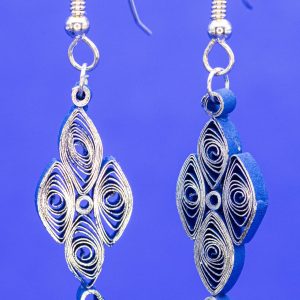 Quilled blue and silver pendant earrings