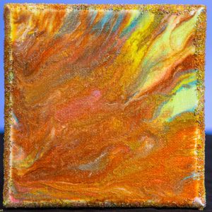 This 5x5 canvas was created with a "paint pour" method. I've added glass beads around the sides.