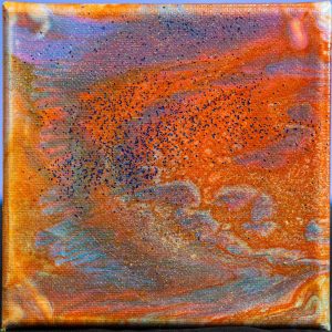 This 5x5 canvas was created with a "paint pour" method. I've added Blue glitter to this one.
