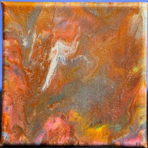 This 5x5 canvas was created with a "paint pour" method. I've added a light dusting of glitter to reflect some light.