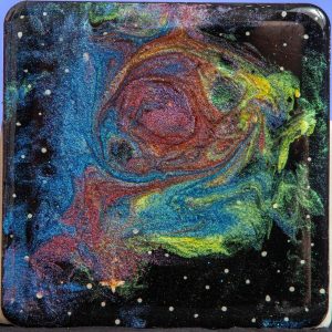 This one-of-a-kind design is created with Alcohol Ink that creates interesting images. This coaster is 4x4 with a felt backing.