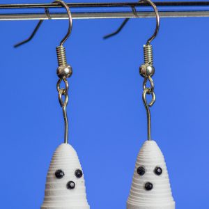 This small pair of ghosts are just hanging out waiting for Halloween and you. They are made with 1/8″ white paper