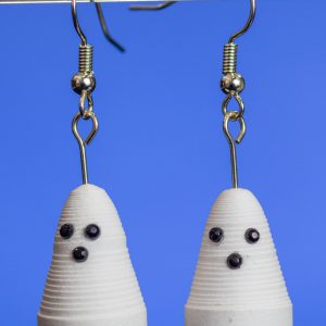 This pair of ghosts are just hanging out waiting for Halloween and you. They are made with 1/8″ white paper
