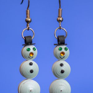 Quilled blue gilded snowman with teal eyes earrings