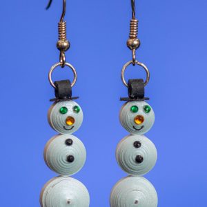 Quilled blue gilded snowman with teal eyes earrings