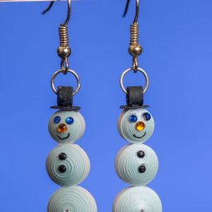 Quilled blue gilded snowman with blue eyes earrings