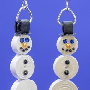 Quilled white gilded snowman earrings