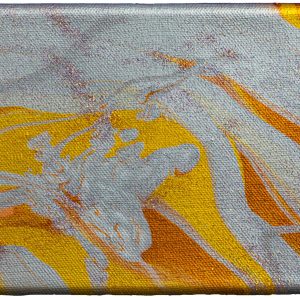 This unique 5x7 canvas was created with a "paint pour" method. I've added glitter to reflect some light.